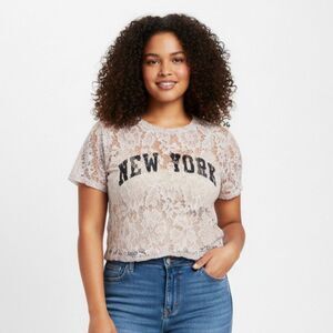 French Pastry Blush Pink Sheer Lace New York Short Sleeve Top Size 3X